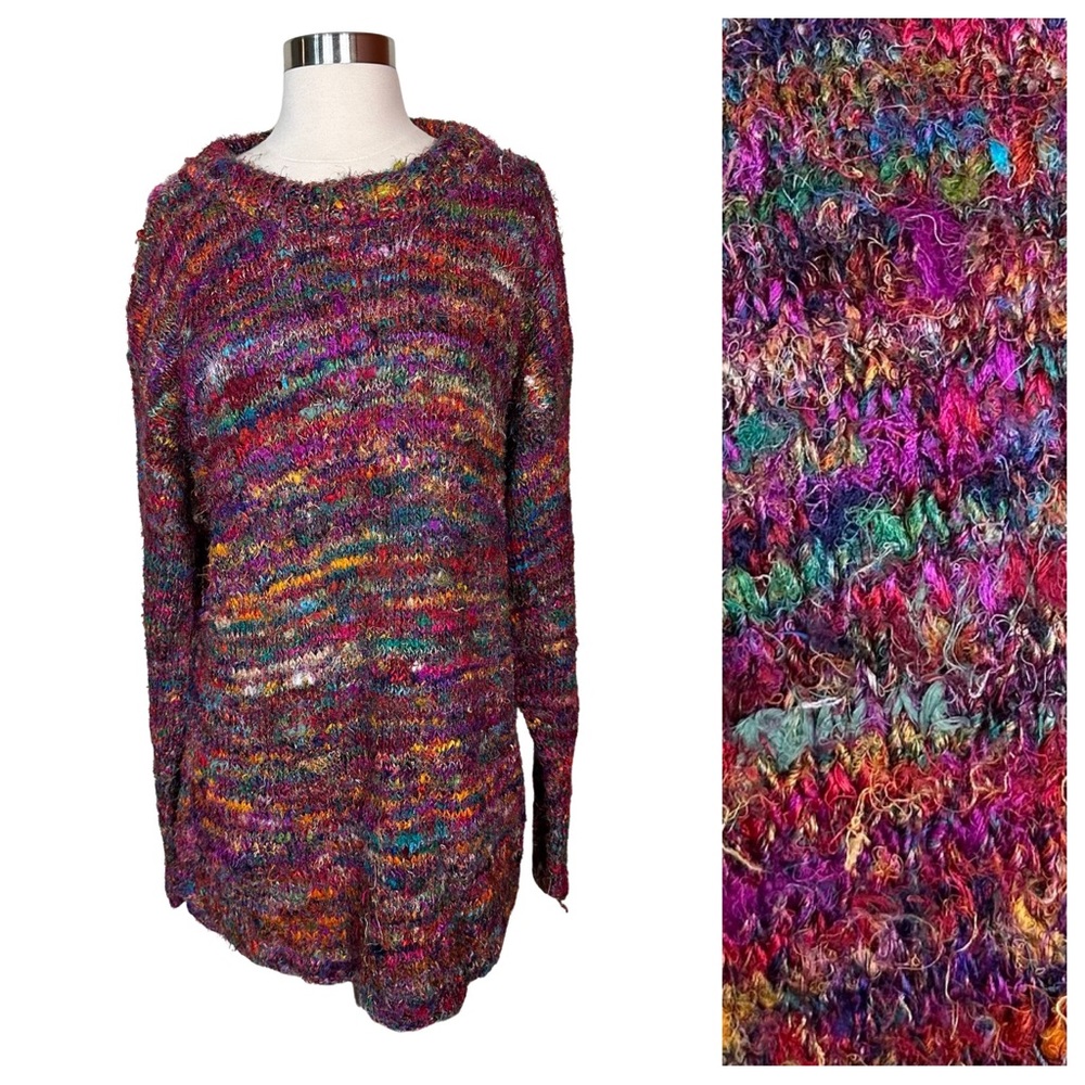 Vintage Multicolor Fuzzy Knit Scoop Neck Sweater